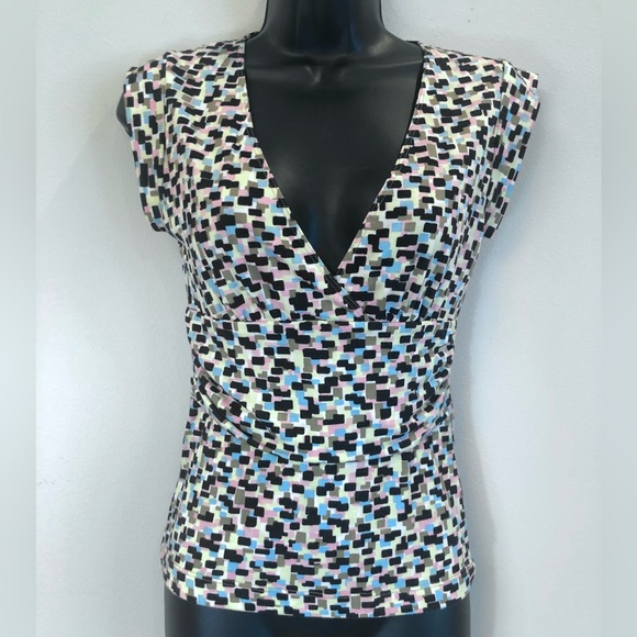 Rare Y2K BCBG MaxAzria Deep V Crossover Neck Cap-sleeve Ruched Stretch Top XS - Picture 1 of 6
